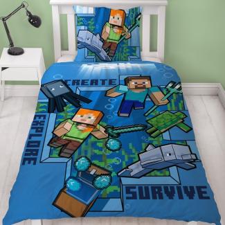 MTOnlinehandel Bettwäsche Minecraft 135x200 + 80x80 cm, 100 % Baumwolle, Renforcé, 2 teilig, offiziell lizenzierte Kinder- und Jugendbettwäsche "Minecraft Survive"