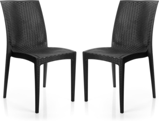 BigDean 2er Set Gartenstuhl Dalia Rattan Optik in Anthrazit – stapelbarer Campingstuhl belastbar bis 110kg – wetterfester Essstuhl für indoor + outdoor Aktivitäten & Feiern geeignet – Made in Europe