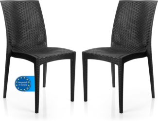 BigDean Gartenstuhl 2er Set Gartenstuhl Dalia Rattan Optik in Anthrazit (2 St)