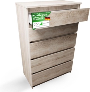 CDF Kommode Malwa M5 | Farbe: Eiche Sonoma | Schrank für Dokumente, Kleinigkeiten | Ideal für Wohnzimmer, Schlafzimmer, Kinderzimmer, Jugendzimmer und Büro | 5 geräumige Schubladen