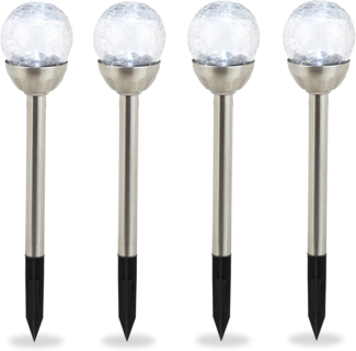 Relaxdays Gartenleuchte Glaskugel im 4er Set, wasserdichte LED Solarleuchten in Bruchglas Optik, weißes Licht, silber, 38 x 8 x 8 cm
