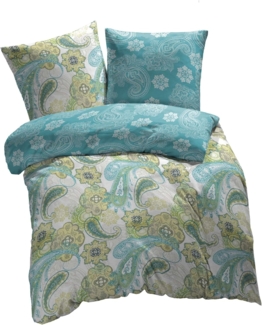 etérea Mako-Satin Bettwäsche Paisley Florina Grün 200x220 cm + 2Stk 80x80 cm