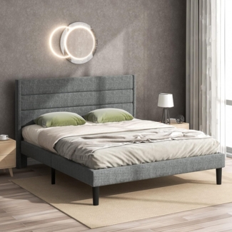 OKWISH Polsterbett Doppelbett Stauraumbett, Kiefernholz Flanell 180*200cm Ohne Matratze