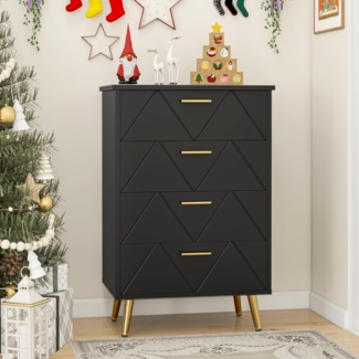 YITAHOME Kommode mit Schubladen, Komodenschrank mit 4 Schubladen, Kommode Schlafzimmer, Kommoden, Kommode Flur, Schubladenkommode, Kommode Hoch, Schubladenschrank Holz, 62 * 35 * 96 cm (Schwarz)