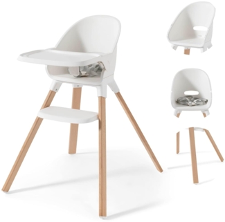 Twistshake Hochstuhl mit Abnehmbares Tablett, Kinderhochstuhl Beine aus Holz, Ernährungsstuhl Fußstütze, 5-Punkt-Gurt, ab 6 Monate bis 15 kg, BPA Frei, Weiß, 78888, Einheitsgröße