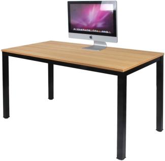 DlandHome Computertisch Holz Schreibtisch 120x60 cm Laptop PC Tisch, Moderner Bürotisch Arbeitstisch Konferenztische Esstisch aus Holz und Stahl für Büro und Zuhause, Teak/Schwarz