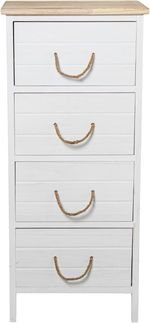 DRW Sifonier Kommode mit 4 Schubladen aus MDF und Deckel, Weiß und Natur, 40 x 30 x 91 cm