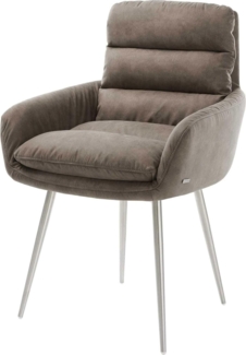Esszimmerstuhl Abelia-Flex mit Armlehnen Mikrofaser Taupe Vintage 4-Fuß konisch Edelstahl