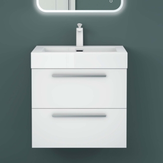 Mai & Mai Badmöbel-Set Waschtisch mit Unterschrank mineralguss weiß Waschbecken Quadratto