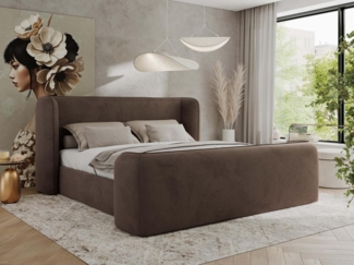 Polsterbett mit Lattenrost, Doppelbett für Schlafzimmer, Gepolstertes Kopfteil - EMORA CLASSIC DUO - 200 x 200 cm - Braun Velours