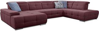 Cavadore Wohnlandschaft Mistrel mit verstellbaren Kopfteilen / U-Form Sofa mit leichter Fleckentfernung dank Soft Clean / Geeignet für Haushalte mit Kindern, Haustieren /343 x 77 x 228 / rot