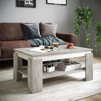 Couchtisch >TIM II< in beton/weiß aus Holzwerkstoff - 90x40x60cm (BxHxT)