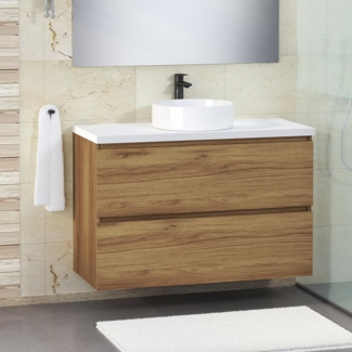 Baikal Modulares Badezimmerschrank mit 2 Schubladen, an der Wand hängend, Badezimmermodul, aus Melamin, 16 mm, montiertes Möbelstück, kombinierbar mit jedem Top.