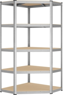 Songmics Eckregal 5 Ebenen, Schwerlastregal, Metall, Lagerregal für Garage, Abstellraum, Kellerregal, bis 875 kg belastbar, silbern-naturbeige GLR080E01