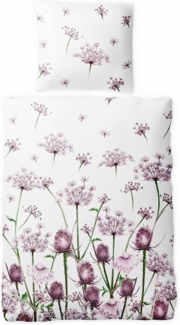 JACK Bettwäsche 135x200 cm Pimpinella Rot Violett Wildblumen, Biber, 2 teilig, tolles Blumendesign in Rottönen