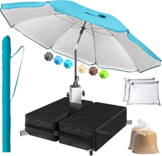 4smile Sonnenschirm mit Ständer 3er-Set inkl. Ø 200 cm Sonnenschirm Strand Schutzhülle & befüllbarem Sonnenschirmständer - UV50+ Strandschirm windfest für Balkon Garten & Terrasse in Türkis