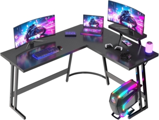 JUMMICO Gaming Tisch L Form 150x130 cm, Eckschreibtisch für Gaming,Schreibtisch L Form Mit Monitorständer, Carbon Schwarz