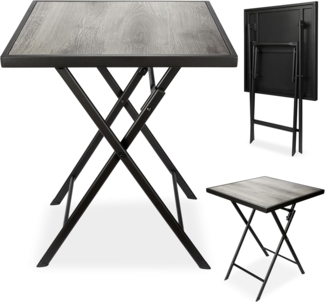 BRUBAKER Gartentisch Bergamo - 58 x 58 cm Balkontisch mit Holz Optik - Wetterfest (1-St, Klapptisch für Balkon, Terrasse - Bistrotisch), Metall Beistelltisch klappbar - Campingtisch eckig
