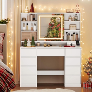 Vasagle 'Kailyn' Kollektion Schminktisch mit Spiegel und LED-Leuchten, MDF wolkenweiß, 40 x 110 x 141,5 cm