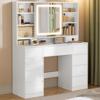 Vasagle 'Kailyn' Kollektion Schminktisch mit Spiegel und LED-Leuchten, MDF wolkenweiß, 40 x 110 x 141,5 cm