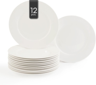 Home4You Dessertteller, 12er Set, Ø 20 cm, Porzellan, Weiß, spülmaschinefest