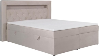 Vente-unique - Deko-Komplett-Set mit Bett-Kopfteil mit LED-Beleuchtung + Bettgestell mit Bettkasten + Matratze + Topper - 160 x 200 cm - Samt - Beige - ORANA von YSMÉE