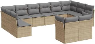 vidaXL 12-tlg. Garten-Sofagarnitur mit Kissen Beige Poly Rattan 3250268