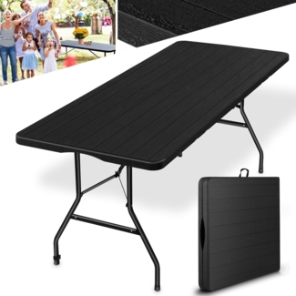 Onbest Holz Optik Klapptisch groß - Gartentisch klappbar, Buffettisch, Campingtisch für 6 Personen – aus robustem Kunststoff/Alu – Klapptisch mit Holzstrukur für drinnen & draußen - Klapptisch