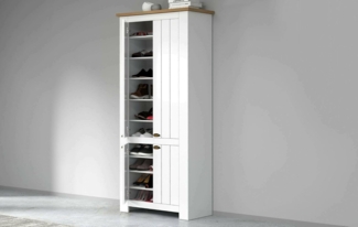 Dmora - Schuhregal Teodoro, platzsparendes Schuhregal mit 4 Türen, multifunktionale Eingangsgarderobe, 84x42h200 cm, Weiß und Eiche