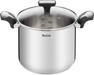 Tefal Emotion Kochtopf, hoch, 22 cm, 6 l, Edelstahl, dicker Boden für gleichmäßige Hitzeverteilung, elegantes Design, robuste Griffe, Glasdeckel, Induktion E3016104, Cranberry