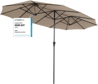 Sekey 220 × 400 cm Doppelsonnenschirm mit kurbel| Groß Sonnenschirm Marktschirm für Terrasse,Balkon & Garten, Windfest Stabil UPF 50+,Taupe
