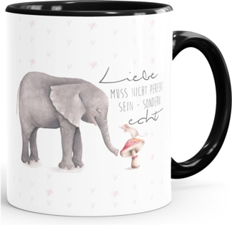 MoonWorks Tasse ''Kaffeetasse Liebe muss nicht perfekt sein sondern echt Elefant Maus Geschenk-Tasse MoonWorks Teetasse Keramiktasse Innenfarbe''