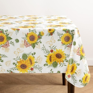 Elrene Home Fashions Sunflower Season Vinyl-Tischdecke mit Blumenmuster, Wasser- und schmutzabweisend, für drinnen und draußen, mit Flanell-Rückseite, 152,4x304,8 cm, rechteckig
