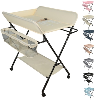 OHMG Baby Wickelkombi Klappbare Wickelkommode,Wickeltisch mit Rollen,Mobiler Wickeltisch mit Wickelauflage,Sicherheitsgurt und Ablagefächern,Wasserdicht und Höhenverstellbar,Stabil