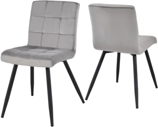 Duhome Esszimmerstuhl 2er Set Samt Küchenstuhl Retro Design Polsterstuhl mit Rückenlehne Metallbeine für Küche Esszimmer Lounge Wohnzimmer 8043B, Grau