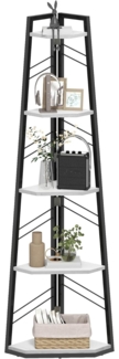 DWVO Eckregal 5 Ebenen, Eckbuchhandel mit Metallrahmen, Industrial Ladder -Bücherregal, Bodenständiges Displayregal, Hoher Speicherregal, für Wohnzimmer, Küche, Schlafzimmer, Weiß Standregal
