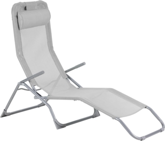 aro Outdoor Liegestuhl mit Klippfunktion, Sonnenliege mit Armlehene, Stahl/Textilen-Bespannung, Klappbar, Silber