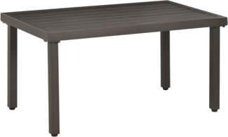 Outsunny Beistelltisch Rechteckiger Kaffeetisch, Gartentisch für Balkon, Terrasse (Couchtisch, 1-St, Gartentisch mit Holzoptik), Stahl, Braun, 91 x 51 x 46 cm