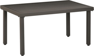Outsunny Beistelltisch Rechteckiger Kaffeetisch, Gartentisch für Balkon, Terrasse (Couchtisch, 1-St, Gartentisch mit Holzoptik), Stahl, Braun, 91 x 51 x 46 cm