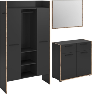 xonox. home - Garderoben-Set Bueno ca. 215 x 189 x 37 cm in Korpus/Front Basalt Melamin und Abs. Nox Oak Nb. Garderobenkombination Garderobenmöbel Flurmöbel-Set Flursystem - elegant & praktisch