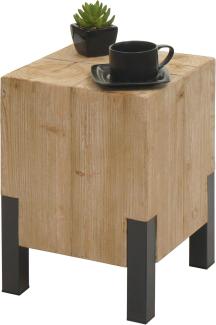 Beistelltisch HWC-L76b, Blumentisch Tisch, Industrial Metall Massiv-Holz MVG-zertifiziert, 46x32x32cm natur