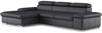 CAVADORE Echtleder-Schlafcouch Valerie mit XL-Longchair / Ecksofa mit Bettfunktion, Kopfteilverstellung + großem Longchair / 286 x 73 x 174 / Leder Schwarz