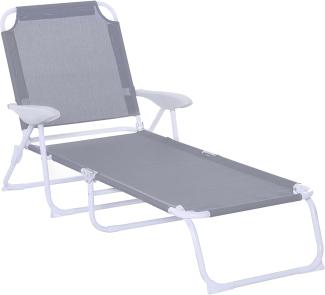 Outsunny Liegestuhl Sonnenliege Klappbare Strandliege 4-stufige Gartenliege Netzstoff Grau 186 x 66 x 80 cm