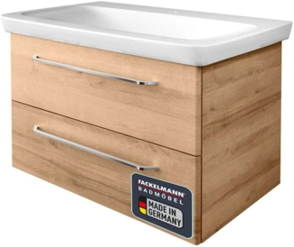 FACKELMANN MILANO Waschtisch mit Unterschrank, 88 cm breit, Braun hell, Waschbecken Keramik