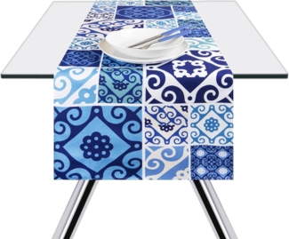 Excelsa Maiolica Blue Tischläufer, 100 % Baumwolle, 140x45 cm