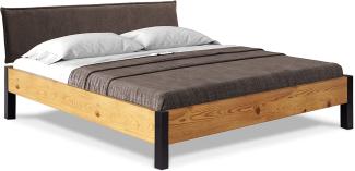 Möbel-Eins CURBY Bett Metallfuß, mit Polsterkopfteil, Material Massivholz, rustikale Altholzoptik, Fichte natur 160x200 cm Stoff Braun ohne Steppung