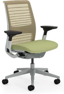 Steelcase Think Ergonomischer, höhenverstellbarer Bürostuhl mit verstellbarer Lordosenstütze und Armlehnen, atmungsaktiver 3D-Strick-Rückenlehne in Beige und bequemer Bezug in Spross