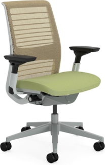 Steelcase Think Ergonomischer, höhenverstellbarer Bürostuhl mit verstellbarer Lordosenstütze und Armlehnen, atmungsaktiver 3D-Strick-Rückenlehne in Beige und bequemer Bezug in Spross
