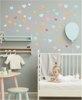 yabaduu Y015 Herzen Set Wandtattoo Aufkleber Herz Dekor Sticker für Kinderzimmer Babyzimmer (Pastell gemustert)