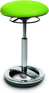 Topstar Sitness High Bob, ergonomische Stehhilfe, Arbeitshocker, Fitnesshocker, Standfußring Alu poliert, Sitzhöhe 49-70cm, Stoffbezug, grün